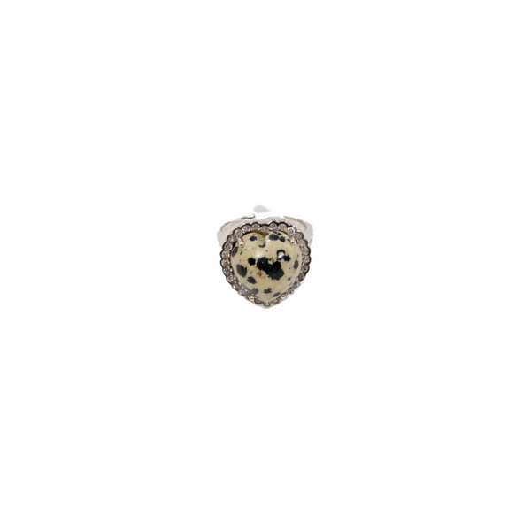 Dalmatian Jasper Heart Ring